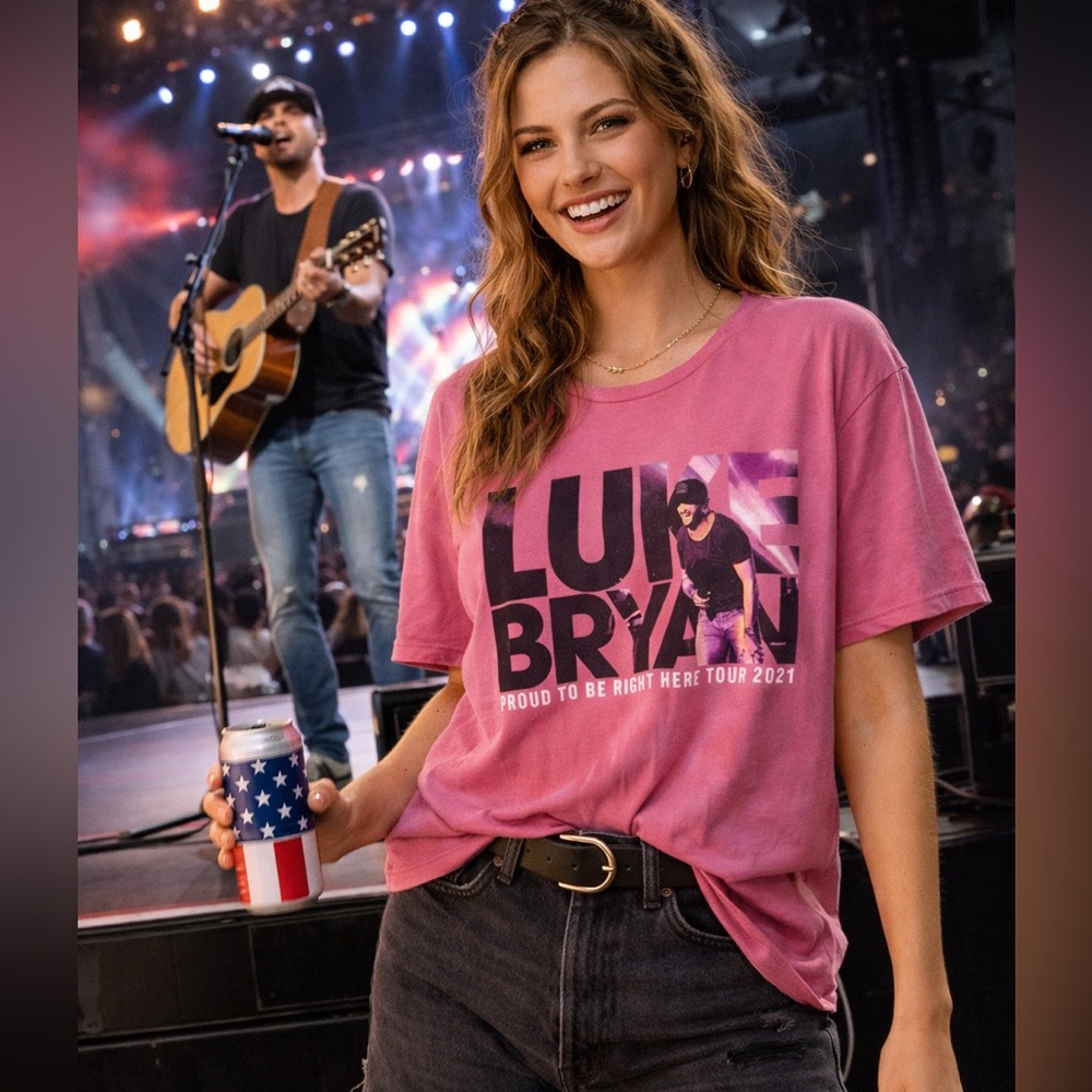 LUKE BRYAN Pink Unisex "Proud to Be Right Here" TOUR 2021 Concert T-Shirt Sz Med